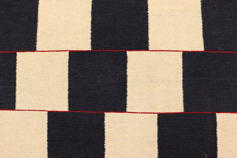handmade Modern Kilim Beige Black Hand-Woven RECTANGLE 100% WOOL area rug 5' x 8'