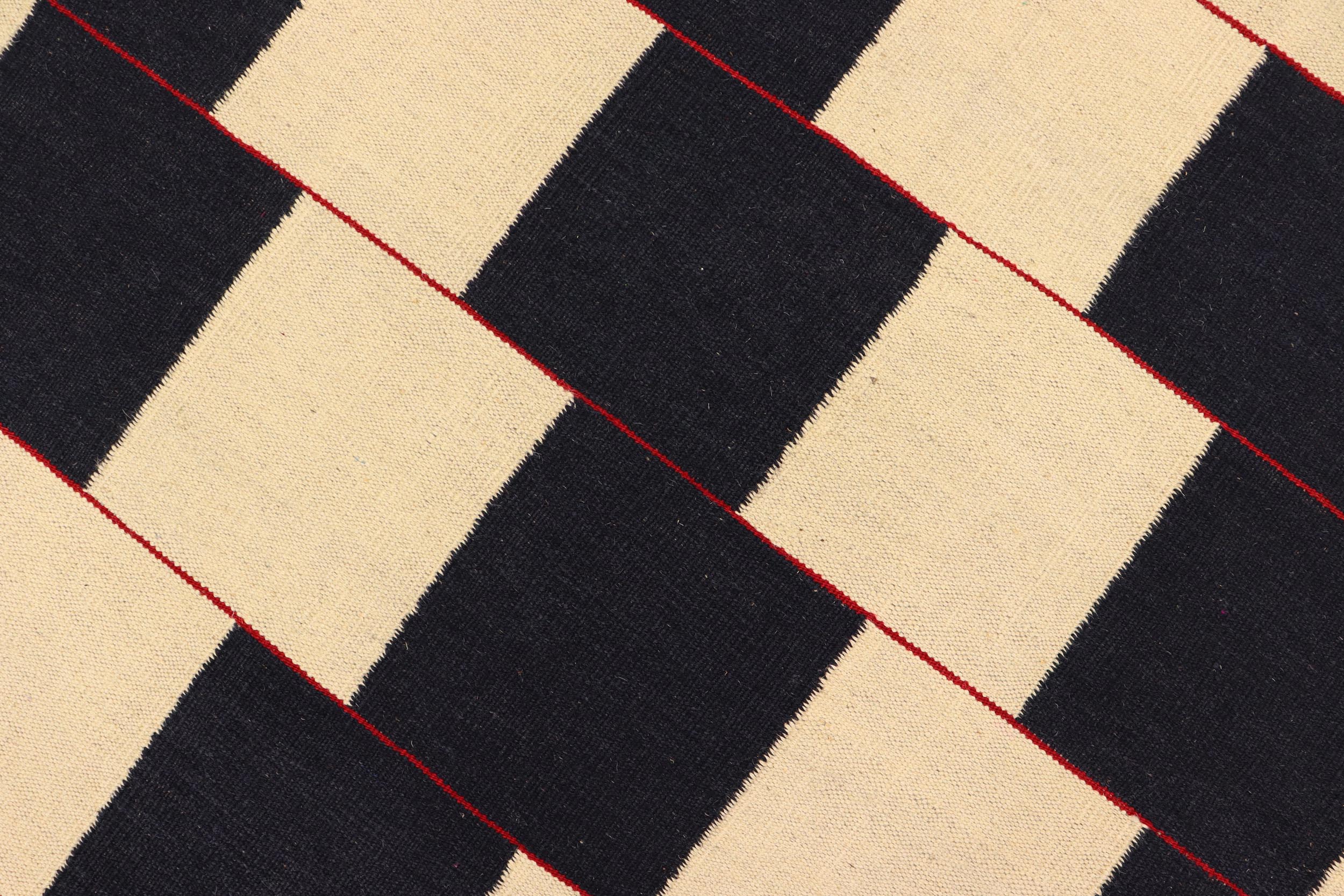 handmade Modern Kilim Beige Black Hand-Woven RECTANGLE 100% WOOL area rug 5' x 8'