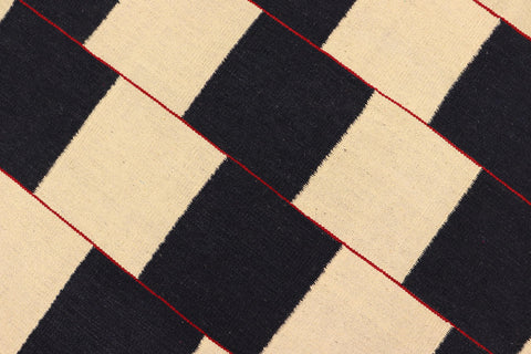 handmade Modern Kilim Beige Black Hand-Woven RECTANGLE 100% WOOL area rug 5' x 8'