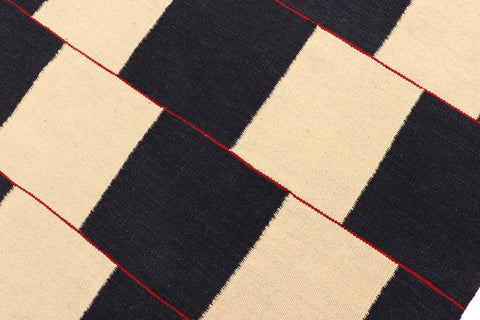 handmade Modern Kilim Beige Black Hand-Woven RECTANGLE 100% WOOL area rug 5' x 8'