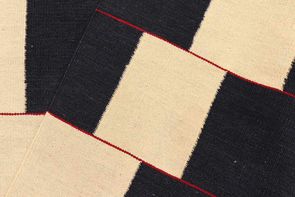 handmade Modern Kilim Beige Black Hand-Woven RECTANGLE 100% WOOL area rug 5' x 8'