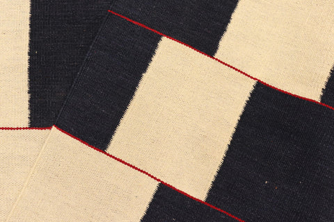 handmade Modern Kilim Beige Black Hand-Woven RECTANGLE 100% WOOL area rug 5' x 8'