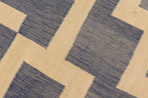 handmade Modern Kilim Blue Beige Hand-Woven RECTANGLE 100% WOOL area rug 5 x 6