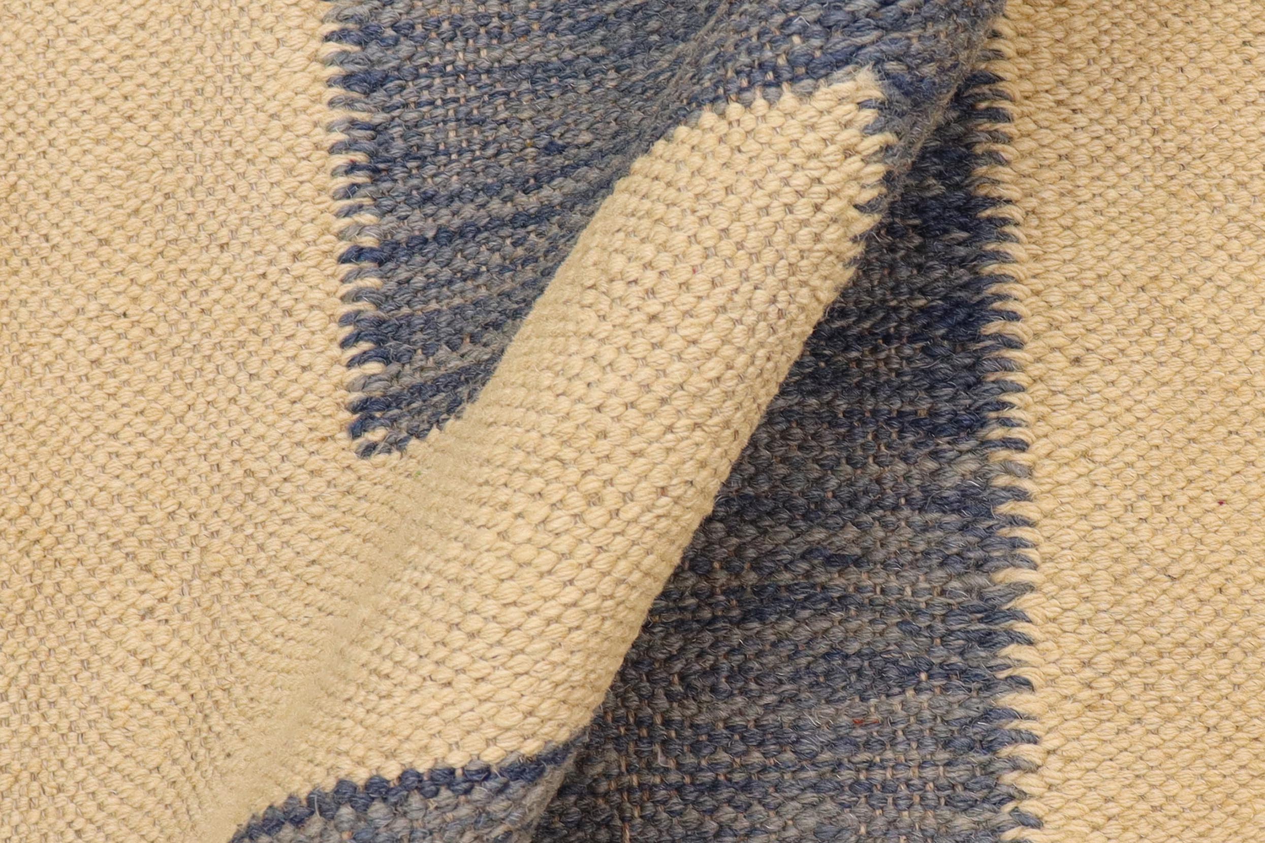 handmade Modern Kilim Blue Beige Hand-Woven RECTANGLE 100% WOOL area rug 5 x 6