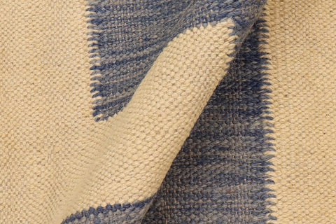handmade Modern Kilim Blue Beige Hand-Woven RECTANGLE 100% WOOL area rug 5 x 6
