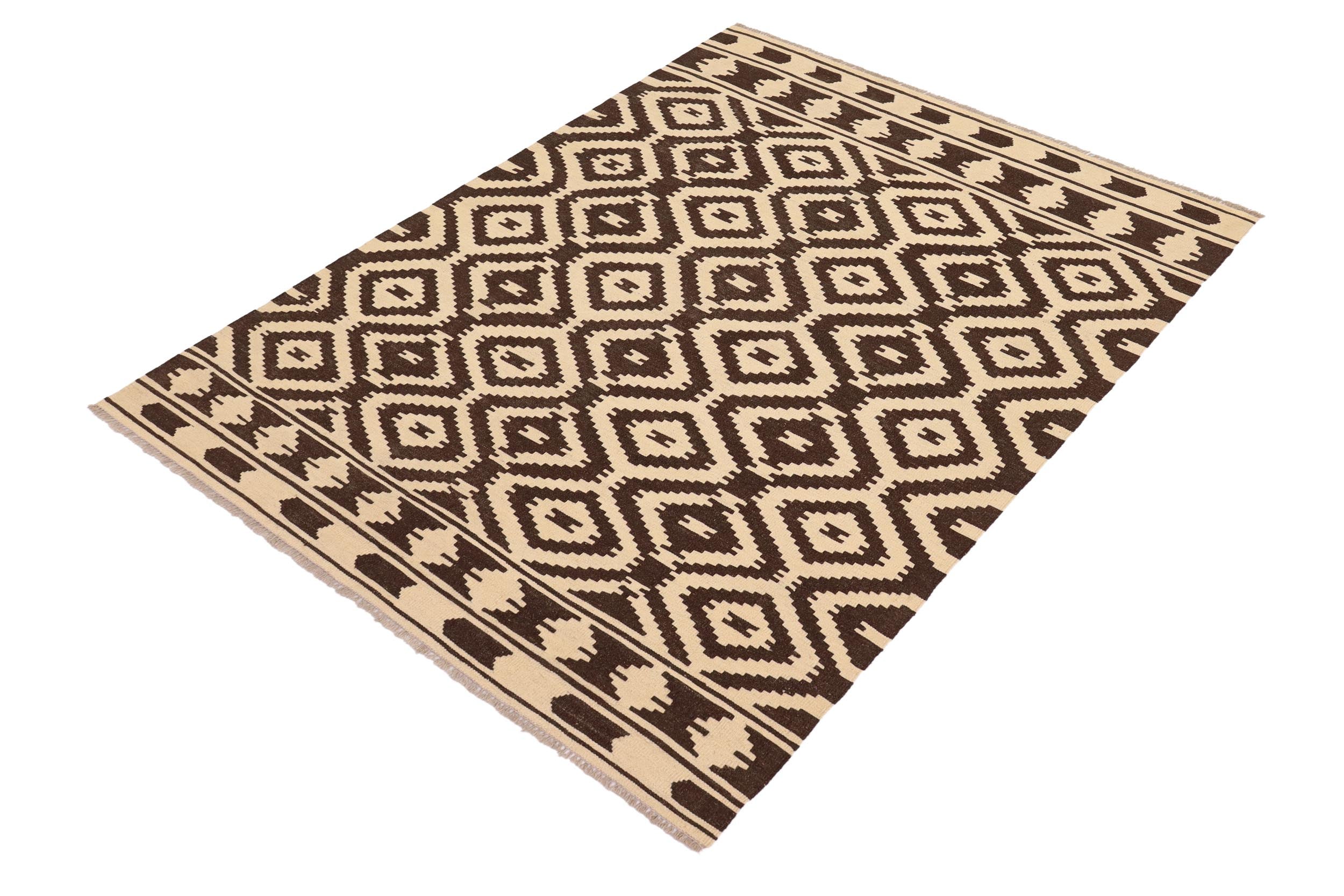 handmade Modern Kilim Beige Brown Hand-Woven RECTANGLE 100% WOOL area rug 5' x 7'