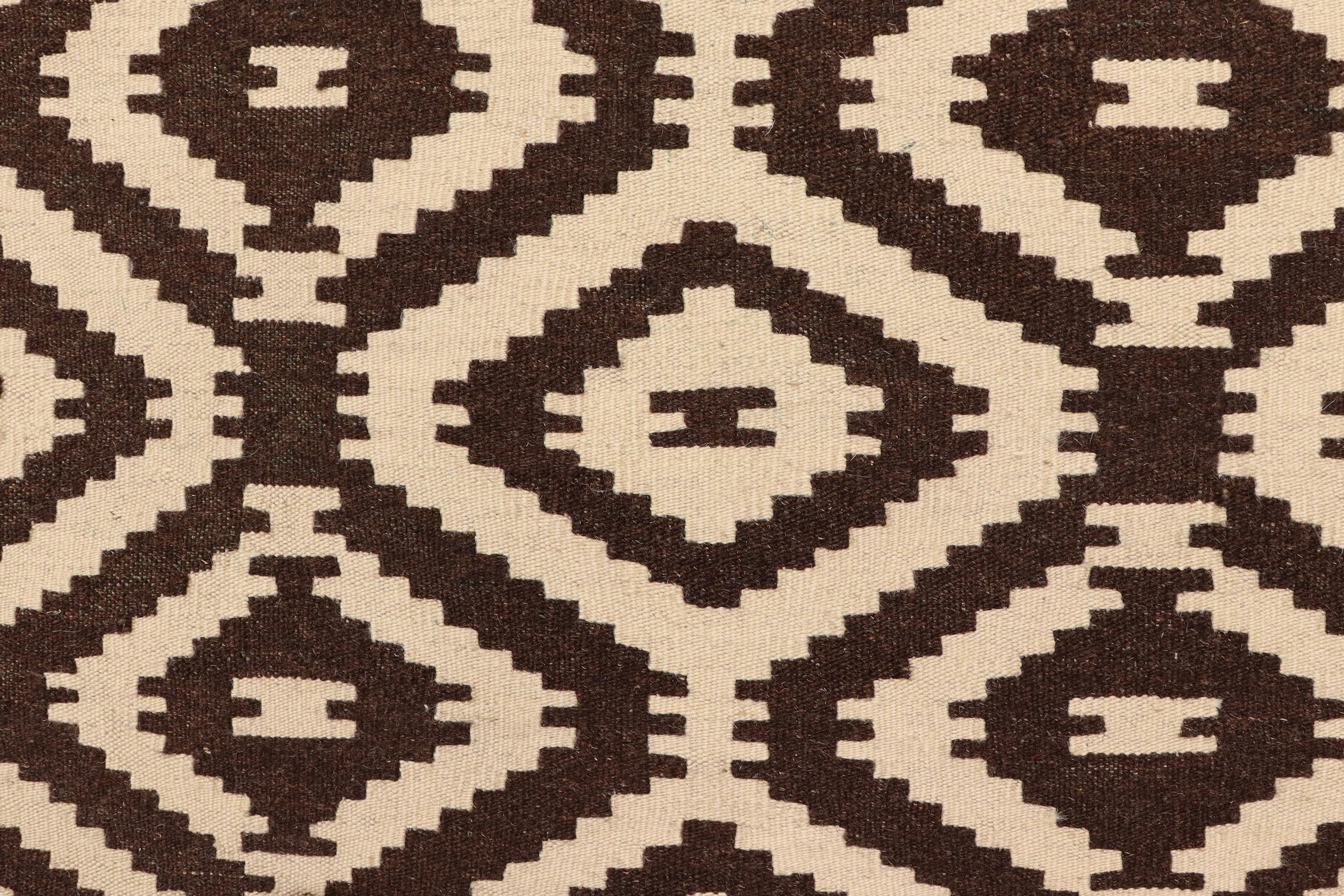 handmade Modern Kilim Beige Brown Hand-Woven RECTANGLE 100% WOOL area rug 5' x 7'