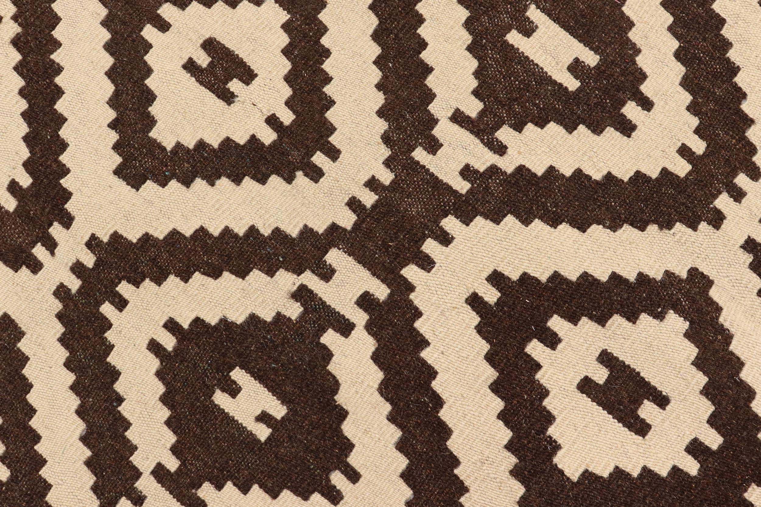 handmade Modern Kilim Beige Brown Hand-Woven RECTANGLE 100% WOOL area rug 5' x 7'