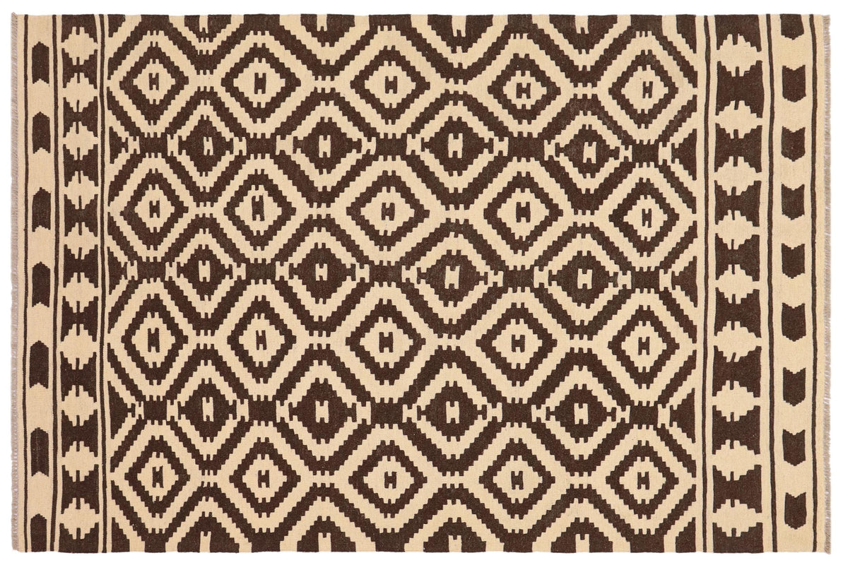 handmade Modern Kilim Beige Brown Hand-Woven RECTANGLE 100% WOOL area rug 5' x 7'