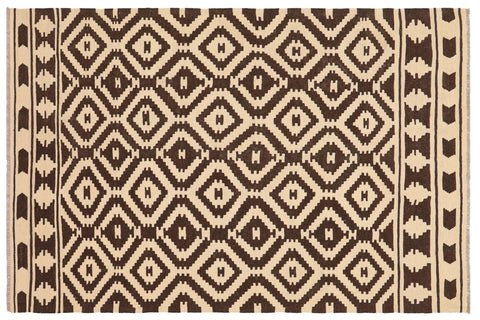 handmade Modern Kilim Beige Brown Hand-Woven RECTANGLE 100% WOOL area rug 5' x 7'