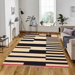handmade Modern Kilim Beige Black Hand-Woven RECTANGLE 100% WOOL area rug 7' x 10'