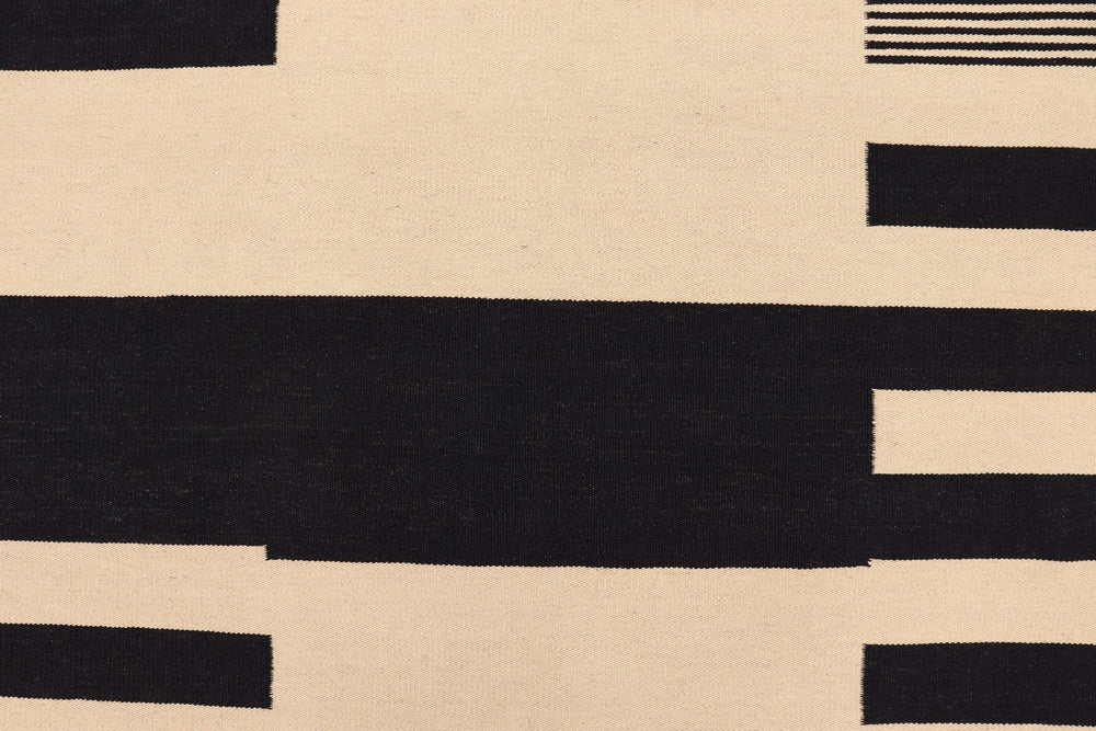 handmade Modern Kilim Beige Black Hand-Woven RECTANGLE 100% WOOL area rug 7' x 10'