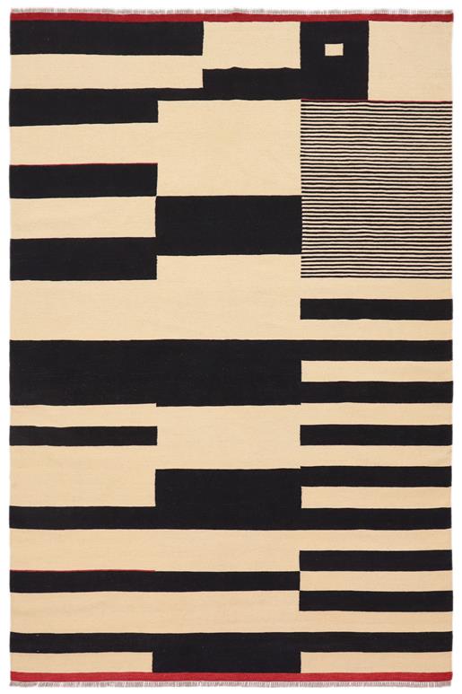 Flat Weave Kilim Antique Navaho Vintage handmade Modern Kilim Beige Black Hand-Woven Rectangle 100% Wool Area Rug 7x10 
