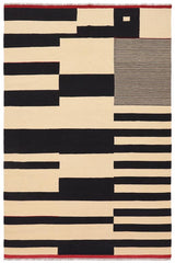 Flat Weave Kilim Antique Navaho Vintage handmade Modern Kilim Beige Black Hand-Woven Rectangle 100% Wool Area Rug 7x10 