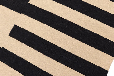 handmade Modern Kilim Beige Black Hand-Woven RECTANGLE 100% WOOL area rug 7' x 10'