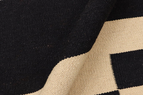 handmade Modern Kilim Beige Black Hand-Woven RECTANGLE 100% WOOL area rug 7' x 10'