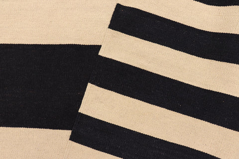 handmade Modern Kilim Beige Black Hand-Woven RECTANGLE 100% WOOL area rug 7' x 10'