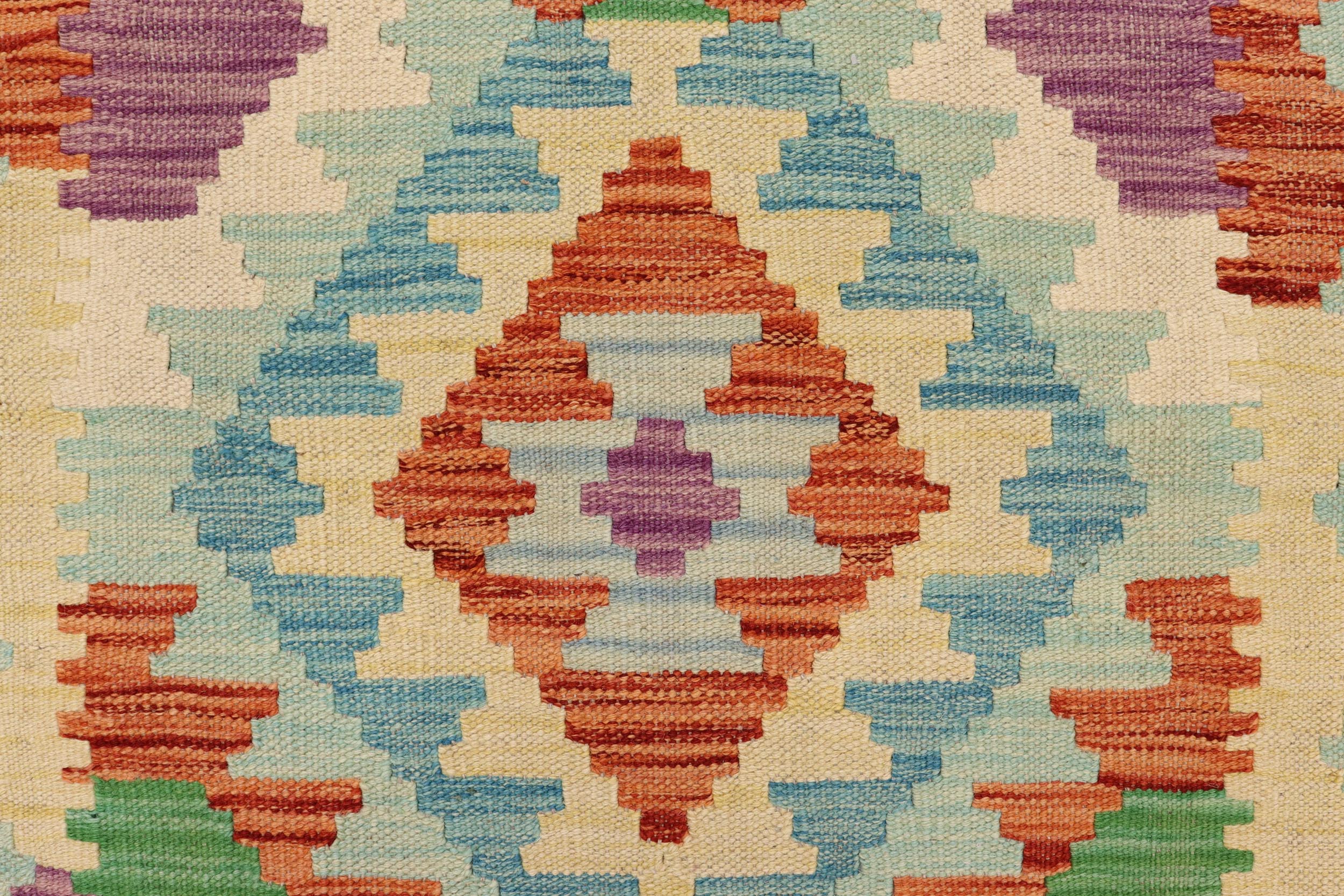 handmade Geometric Kilim Blue Rust Hand-Woven RUNNER 100% WOOL area rug 3' x 9'