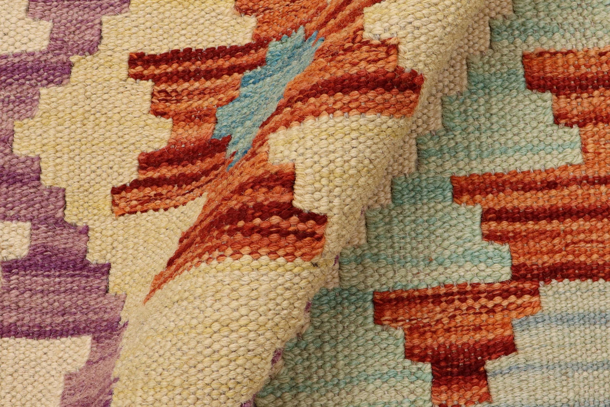 handmade Geometric Kilim Blue Rust Hand-Woven RUNNER 100% WOOL area rug 3' x 9'