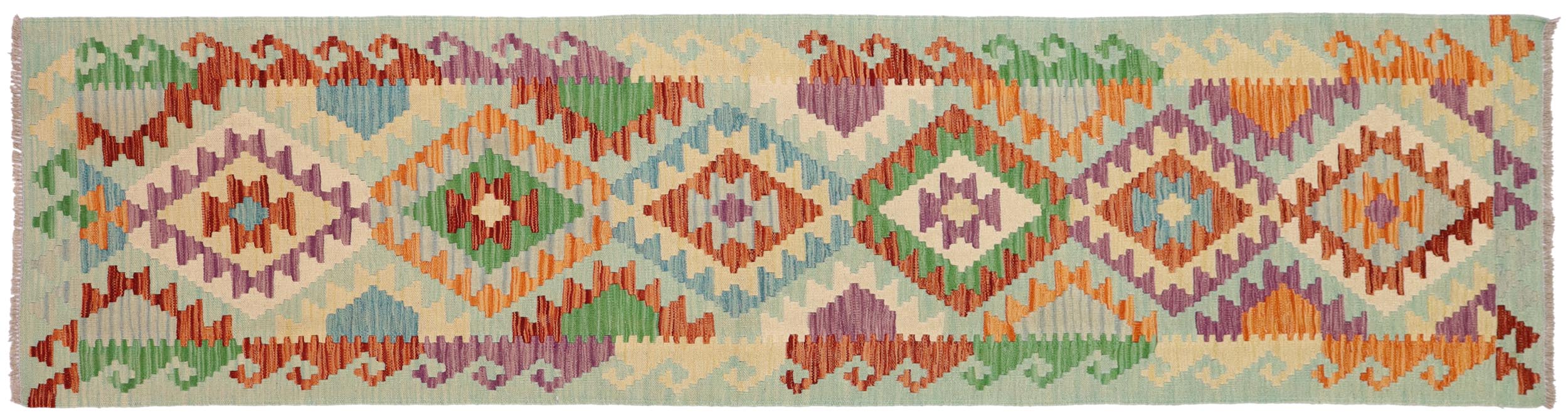 handmade Geometric Kilim Blue Rust Hand-Woven RUNNER 100% WOOL area rug 3' x 9'