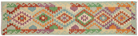 handmade Geometric Kilim Blue Rust Hand-Woven RUNNER 100% WOOL area rug 3' x 9'