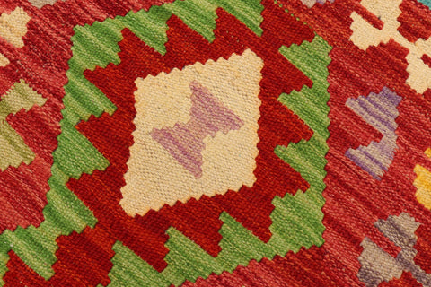 handmade Geometric Kilim Rust Red Hand-Woven RUNNER 100% WOOL area rug 3' x 7'