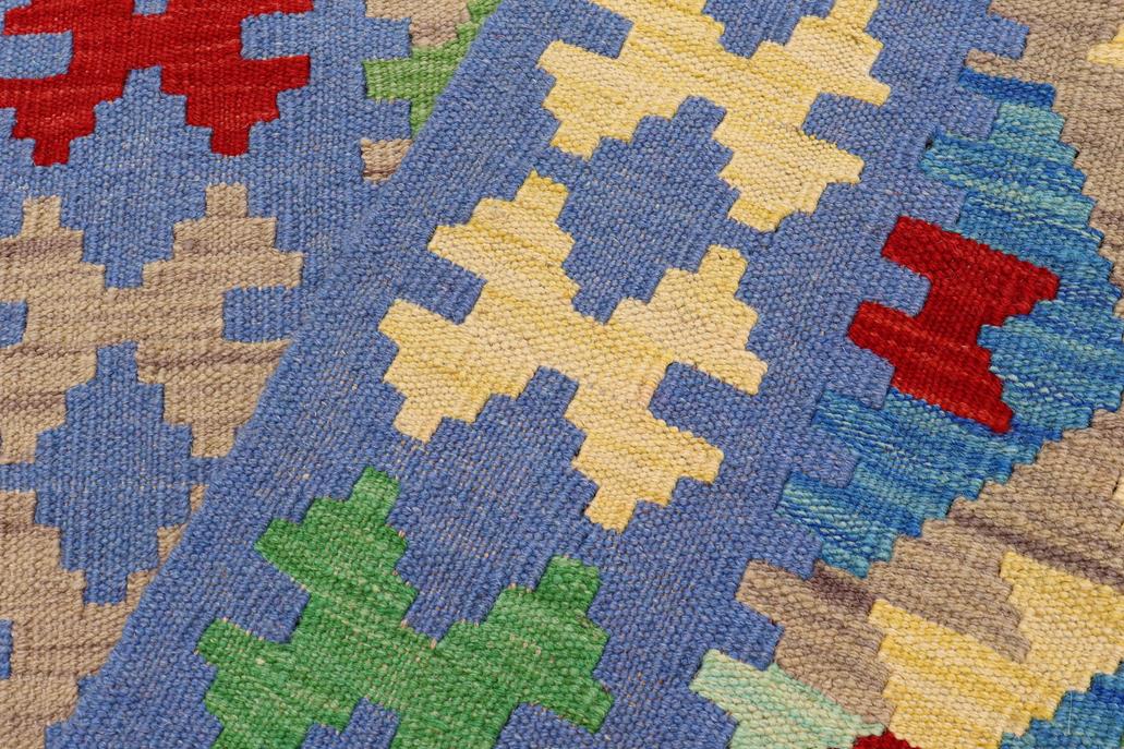 Flat Weave Kilim Antique Navaho Vintage handmade Geometric Kilim Blue Red Hand-Woven Runner 100% Wool Area Rug 3x6 