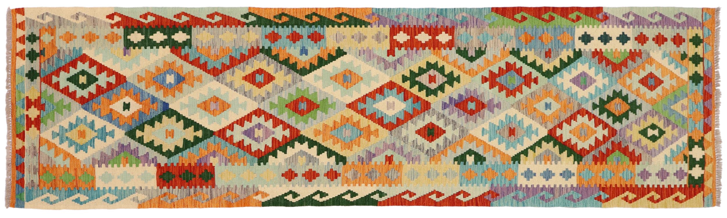 handmade Geometric Kilim Rust Blue Hand-Woven RUNNER 100% WOOL area rug 3 x 10