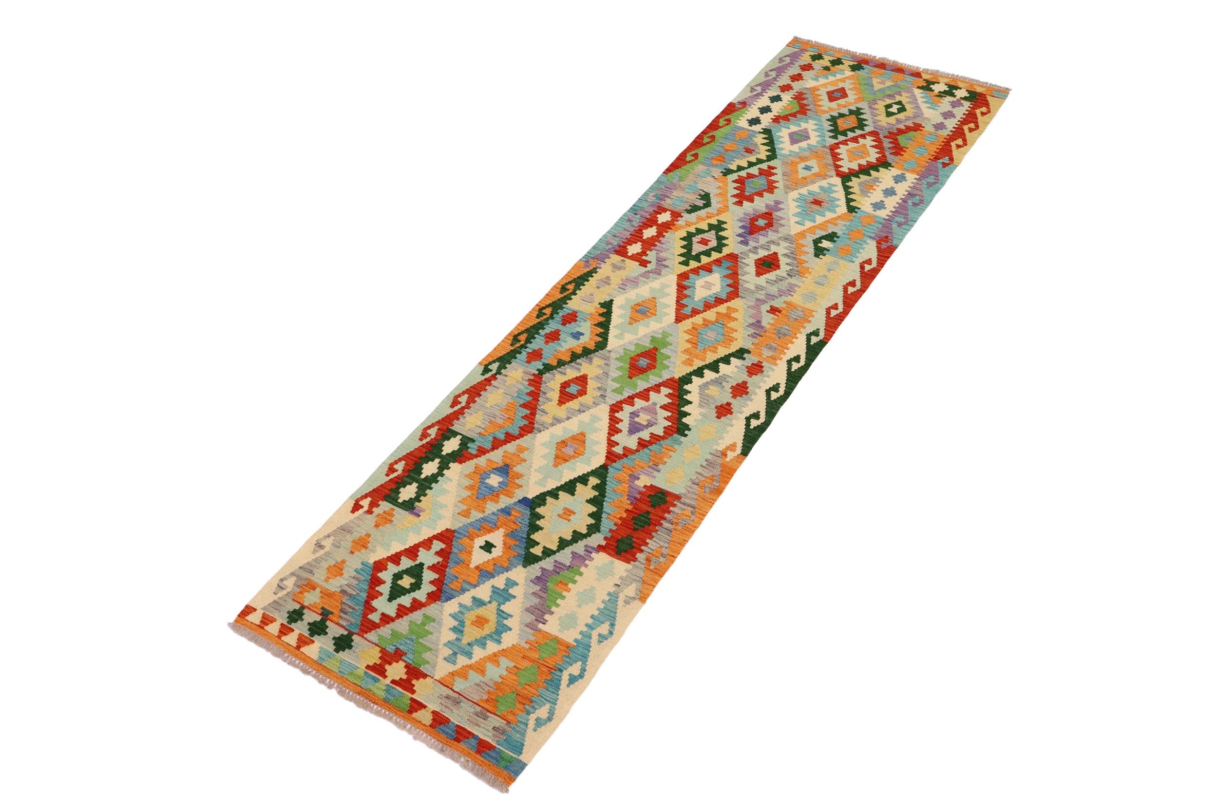 handmade Geometric Kilim Rust Blue Hand-Woven RUNNER 100% WOOL area rug 3 x 10