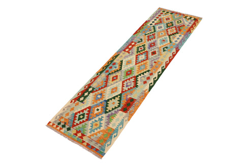 handmade Geometric Kilim Rust Blue Hand-Woven RUNNER 100% WOOL area rug 3 x 10