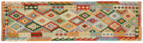handmade Geometric Kilim Rust Blue Hand-Woven RUNNER 100% WOOL area rug 3 x 10
