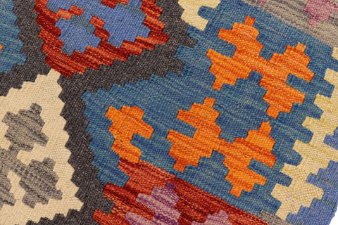 handmade Geometric Kilim Blue Rust Hand-Woven RUNNER 100% WOOL area rug 3' x 6'