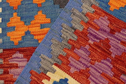 handmade Geometric Kilim Blue Rust Hand-Woven RUNNER 100% WOOL area rug 3' x 6'