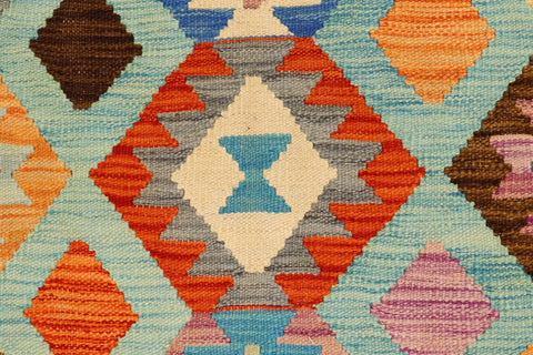 handmade Geometric Kilim Blue Rust Hand-Woven RECTANGLE 100% WOOL area rug 5x6