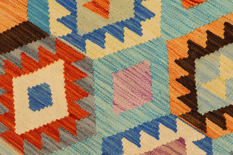 handmade Geometric Kilim Blue Rust Hand-Woven RECTANGLE 100% WOOL area rug 5x6
