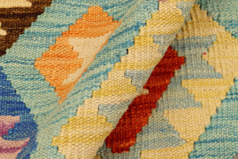 handmade Geometric Kilim Blue Rust Hand-Woven RECTANGLE 100% WOOL area rug 5x6