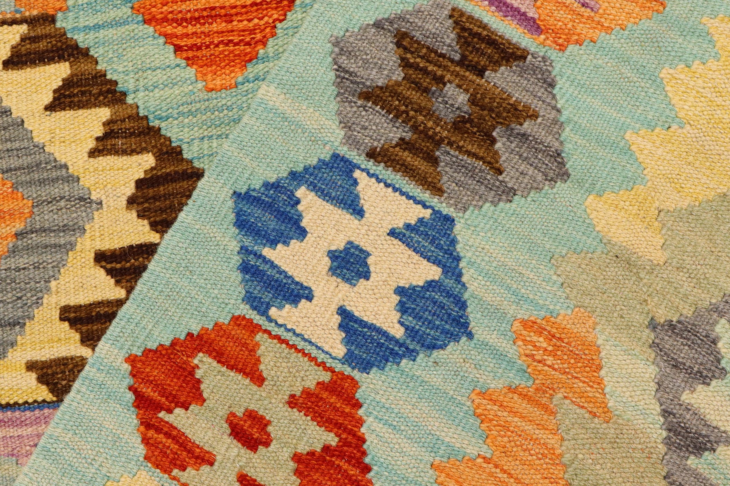 handmade Geometric Kilim Blue Rust Hand-Woven RECTANGLE 100% WOOL area rug 5x6