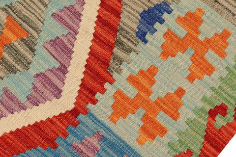 handmade Geometric Kilim Rust Blue Hand-Woven RECTANGLE 100% WOOL area rug 7 x 10