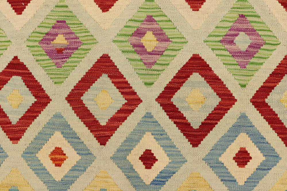 handmade Geometric Kilim Blue Gray Hand-Woven RECTANGLE 100% WOOL area rug 8 x 11