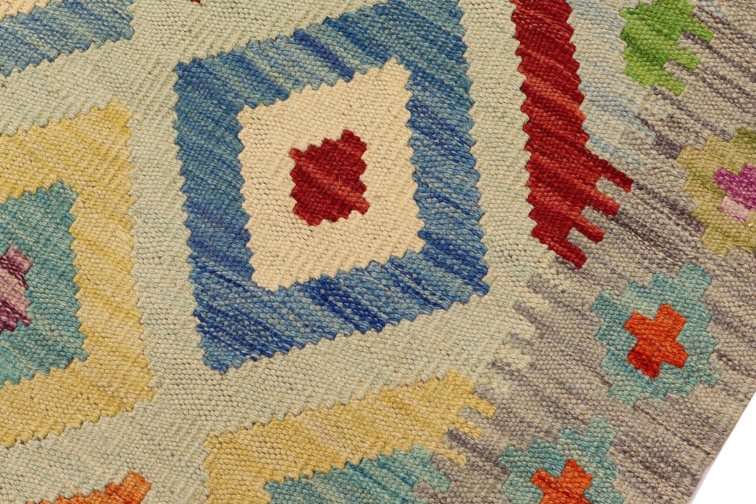 handmade Geometric Kilim Blue Gray Hand-Woven RECTANGLE 100% WOOL area rug 8 x 11