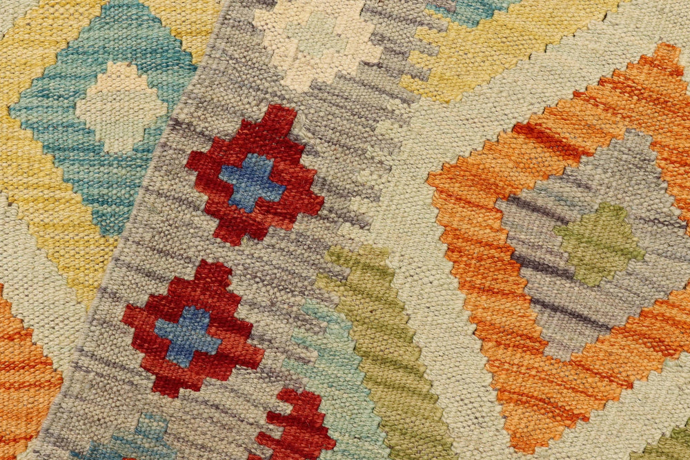 handmade Geometric Kilim Blue Gray Hand-Woven RECTANGLE 100% WOOL area rug 8 x 11