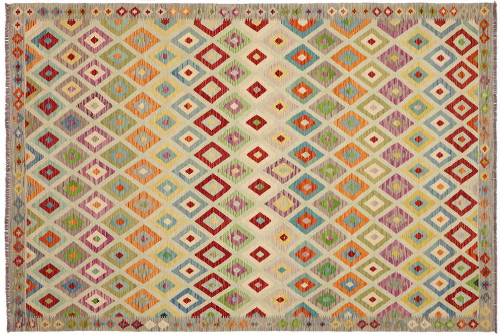 handmade Geometric Kilim Blue Gray Hand-Woven RECTANGLE 100% WOOL area rug 8 x 11