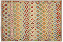 handmade Geometric Kilim Blue Gray Hand-Woven RECTANGLE 100% WOOL area rug 8 x 11