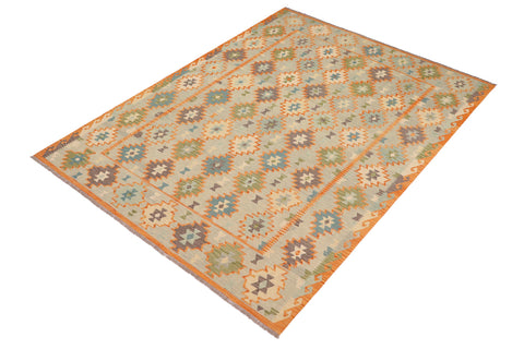 handmade Geometric Kilim Blue Gray Hand-Woven RECTANGLE 100% WOOL area rug 8 x 10
