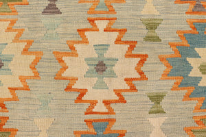 handmade Geometric Kilim Blue Gray Hand-Woven RECTANGLE 100% WOOL area rug 8 x 10