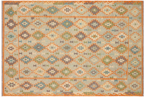 handmade Geometric Kilim Blue Gray Hand-Woven RECTANGLE 100% WOOL area rug 8 x 10