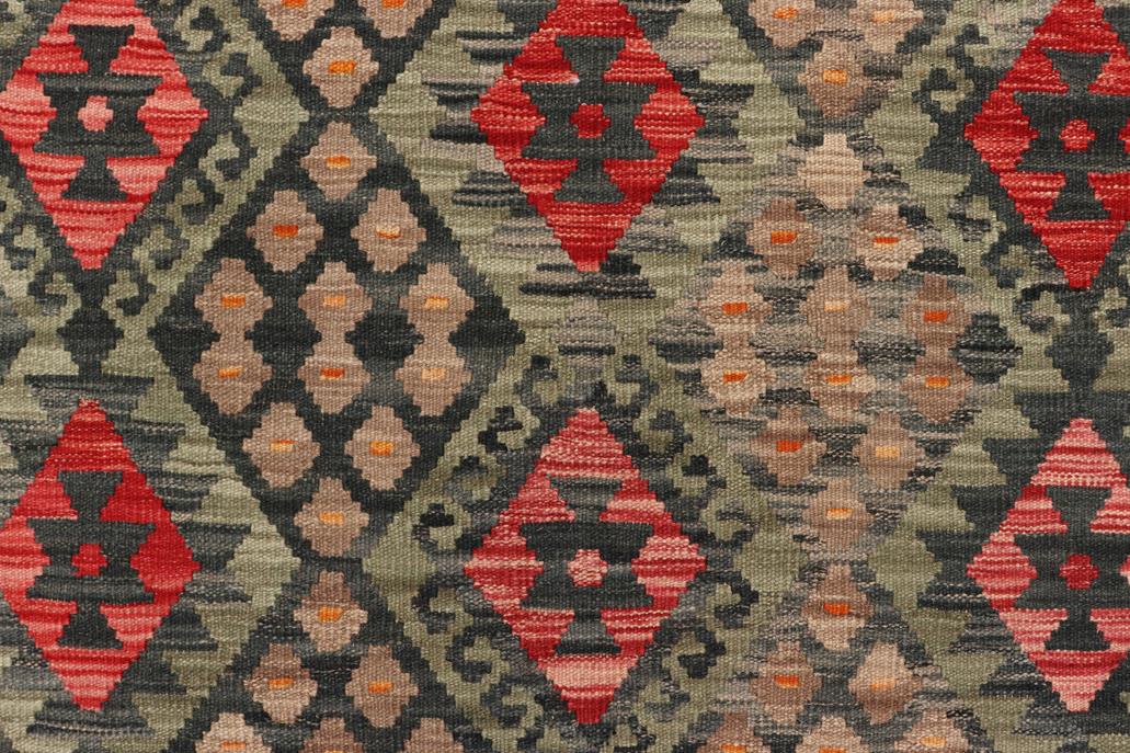 Flat Weave Kilim Antique Navaho Vintage handmade Geometric Kilim Green Red Hand-Woven Rectangle 100% Wool Area Rug 3x6 