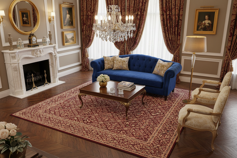 handmade Transitional Nadeem Maroon Blue Hand Knotted RECTANGLE 100% WOOL area rug 9x12