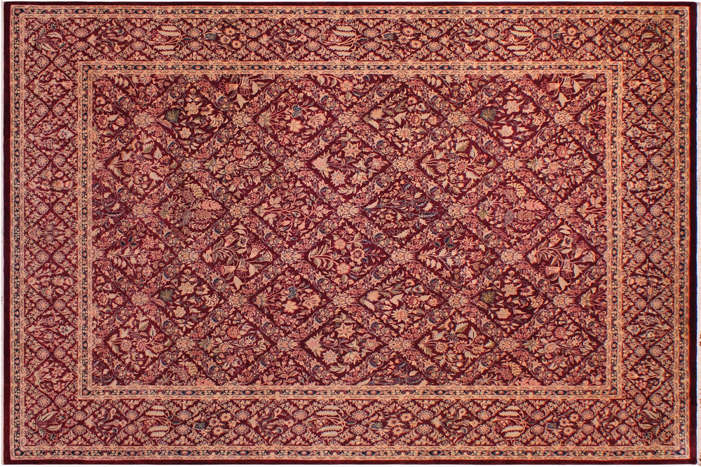 handmade Transitional Nadeem Maroon Blue Hand Knotted RECTANGLE 100% WOOL area rug 9x12
