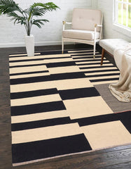 Flat Weave Kilim Antique Navaho Vintage handmade Modern Kilim Beige Black Hand-Woven Rectangle 100% Wool Area Rug 8x10 